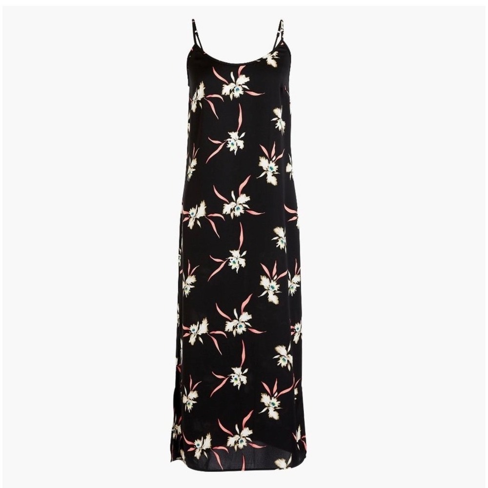 J.Crew Floral Orchid Slip Dress Women Large L9781 Black Tropical Midi Side Slit